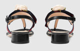 Web & Leather Rose Applique Sandals, Black
