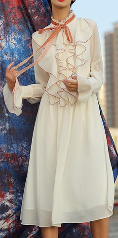 Ruffle Chiffon High-Neck Dress - DESIGNER INSPIRED FASHIONS