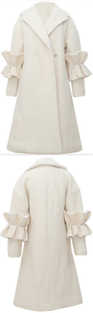 Ruffle Wool-Blend Coat