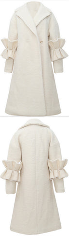 Ruffle Wool-Blend Coat