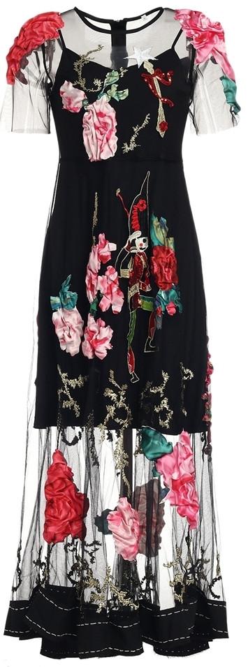 Appliques Embellished Tulle Dress in Black - DESIGNER INSPIRED FASHIONS