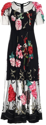 Appliques Embellished Tulle Dress in Black - DESIGNER INSPIRED FASHIONS