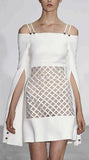 Off-the-Shoulder Strappy Lattice Dress, White - DESIGNER INSPIRED FASHIONS