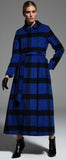Check Pattern Long Wool Coat in Black & Blue - DESIGNER INSPIRED FASHIONS