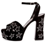 Silver Stars Suede Sandal, Black