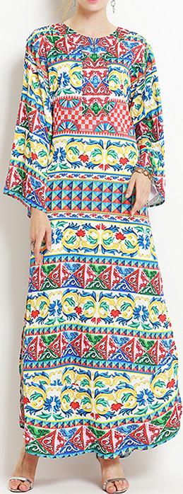 Multi-Printed Kaftan Dress - DESIGNER INSPIRED FASHIONS