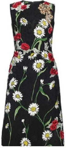 Beaded Daisy Floral Print Jacquard Dress - DESIGNER INSPIRED FASHIONS