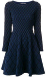 Flared Geometric Knitted Dress, Blue