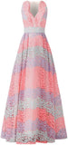 Lace V-Neck Long Gown, Multi Colored - DESIGNER INSPIRED FASHIONS