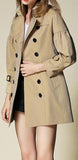 Draped-Shoulder Short Trench Coat, Beige - DESIGNER INSPIRED FASHIONS