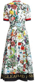 Butterfly-Beaded Lace-Bib Garden Print Midi Dress, White - DESIGNER INSPIRED FASHIONS