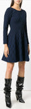 Flared Geometric Knitted Dress, Blue