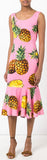 Pineapple Print Peplum-Hem Dress, Pink - DESIGNER INSPIRED FASHIONS