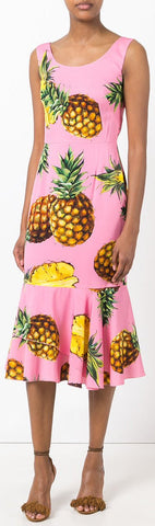 Pineapple Print Peplum-Hem Dress, Pink - DESIGNER INSPIRED FASHIONS