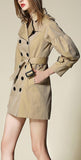 Draped-Shoulder Short Trench Coat, Beige - DESIGNER INSPIRED FASHIONS