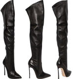 'Blade' Long Black Leather Boots - DESIGNER INSPIRED FASHIONS