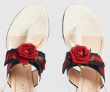 Web & Leather Rose Applique Sandals, White