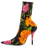 Floral Satin Pointed Toe Bootie