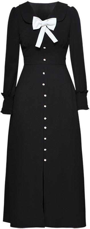 Bow-Tie Button-Down Dress, Black