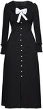 Bow-Tie Button-Down Dress, Black