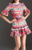 'Mambo' Printed Fluted Sleeve & Hem Mini Dress - DESIGNER INSPIRED FASHIONS