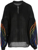 Embroidered Silk Blouse, White or Black - DESIGNER INSPIRED FASHIONS