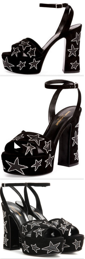 Silver Stars Suede Sandal, Black