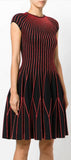 Capped-Sleeve Knitted Dress, Black and Red