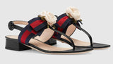 Web & Leather Rose Applique Sandals, Black