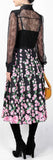 Black Lace and Floral Pleated Midi Dress