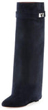 'Shark Lock' Wedge Knee Suede Boots in Black - DESIGNER INSPIRED FASHIONS