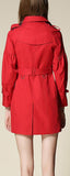 Draped-Shoulder Short Trench Coat, Red - DESIGNER INSPIRED FASHIONS