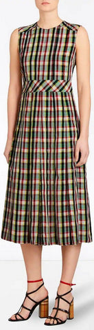 Sleeveless Pleat Detail Check Georgette Dress