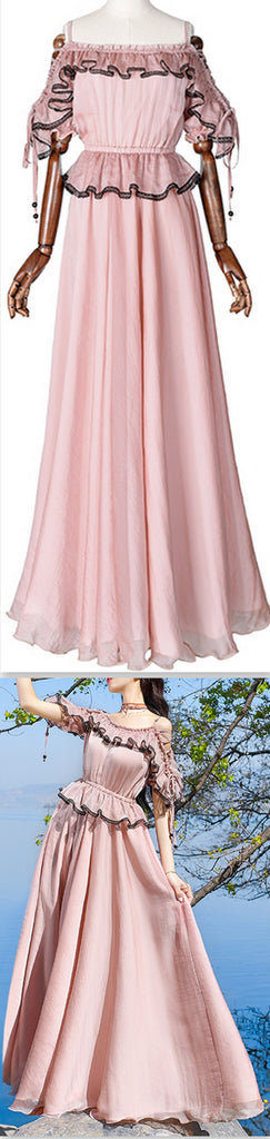 Ruched Lace-Trim Lace-up-Sleeved Maxi Dress - DESIGNER INSPIRED FASHIONS