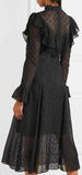 Black Ruffle Lace Midi Dress