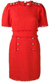 Bouclé Tweed Frayed Dress, Red