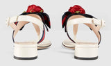 Web & Leather Rose Applique Sandals, White