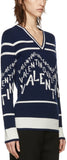 White Logo Chevron V-Neck Sweater