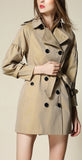 Draped-Shoulder Short Trench Coat, Beige - DESIGNER INSPIRED FASHIONS