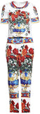 Floral & Vase Printed Top & Cropped Pant Set - DESIGNER INSPIRED FASHIONS