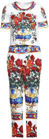 Floral & Vase Printed Top & Cropped Pant Set - DESIGNER INSPIRED FASHIONS