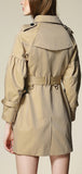 Draped-Shoulder Short Trench Coat, Beige - DESIGNER INSPIRED FASHIONS