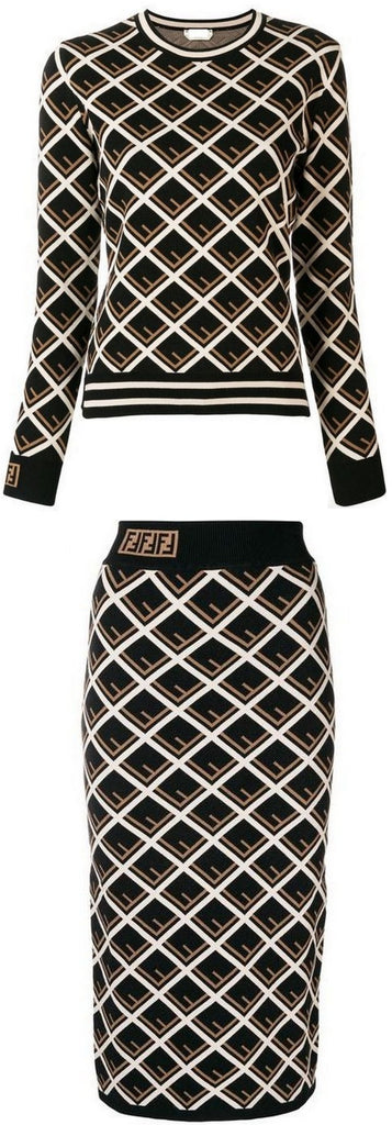 FF Logo Knit Sweater and Skirt Set