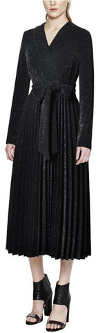 Pleated Sparkle Knit Wrap Dress - Black or Brown