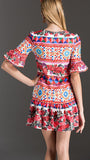 'Mambo' Printed Fluted Sleeve & Hem Mini Dress - DESIGNER INSPIRED FASHIONS