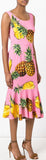 Pineapple Print Peplum-Hem Dress, Pink - DESIGNER INSPIRED FASHIONS