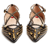 'Unia' Studded Leather Flats - Black or Pink