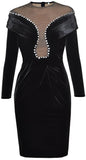 Black Crystal-Beaded Velvet & Mesh Dress