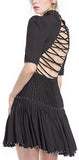 Black Studded Pleated Back-Lace-Up Mini Dress