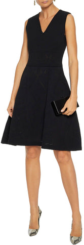 Flared Pointelle-Knit Dress, Black